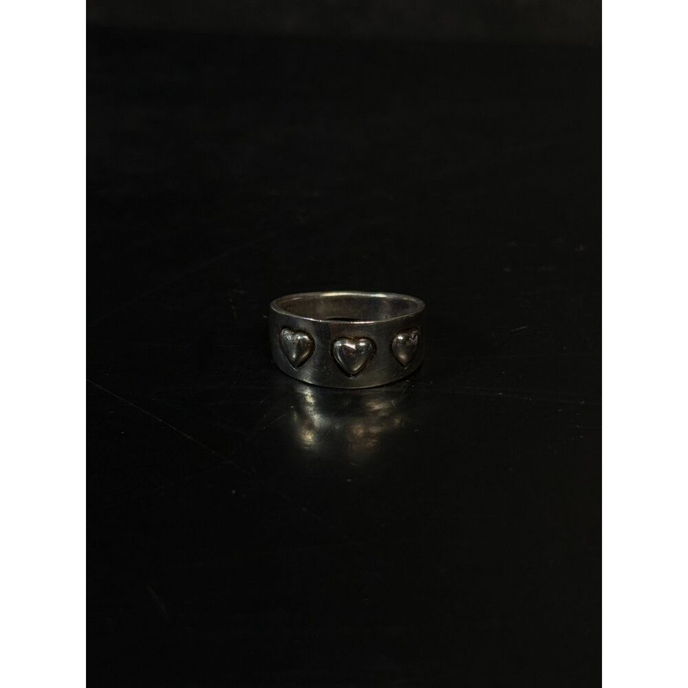 Sterling Silver Heart Band Ring Size 8.5 Three Hearts